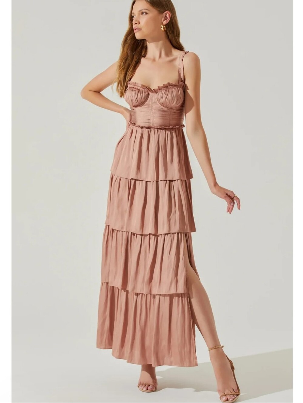 ASTR The Label Tempany Tiered Maxi Dress Corset Pink